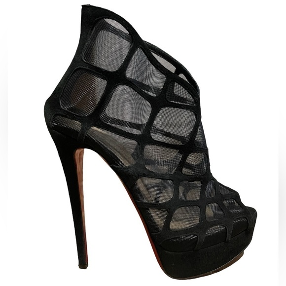 Christian Louboutin Mesh Altarakna 150 Black Suede Platform High Heeled Booties - Picture 1 of 9